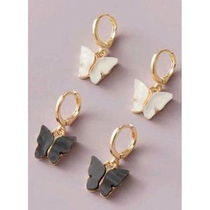 Butterfly Decor Mini Hoops, White & Black